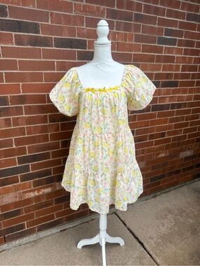 Umgee Floral Babydoll Dress Puff Sleeve Cottagecore Coquette Medium NWT